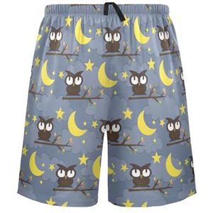 LI ZHI XIN Herenpyjamabroek, korte pyjamabroek, zomer casual shorts, elastische tailleband met trekkoord, rechte losse pasvorm met 2 zakken, S-XXL dierenuil cartoonpatroon, Meerkleurig, S