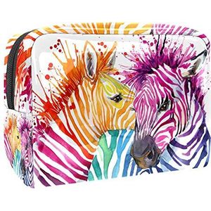 Draagbare make-up tas met rits reizen toilettas voor vrouwen handige opslag cosmetische zakje kleurrijke aquarel Zebra