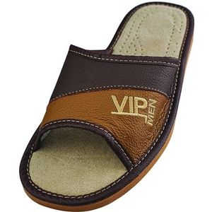 APREGGIO Pantoffels heren lederen herenpantoffels - huisschoen mannen pantoffels slippers slippers man bruin, Brons, 40 EU
