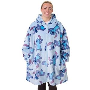 Disney Lilo & Stitch Womens draagbare deken hoodie | Fleece met capuchon en ritssluiting voor volwassenen in blauw | Loungewear met all-over stiksels en karakterprint | Sherpa voering en zakken