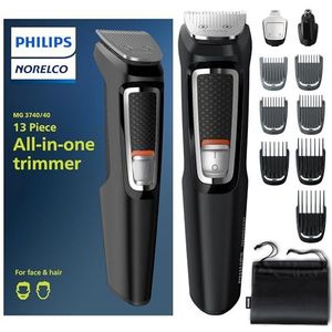 Philips Norelco Multi Groomer All-in-One Trimmer Serie 3000-13 Stuk Heren Grooming Kit voor Baard, Gezicht, Neus, Oor Haar Trimmer en Tondeuse - GEEN Blade Olie nodig, MG3740/40