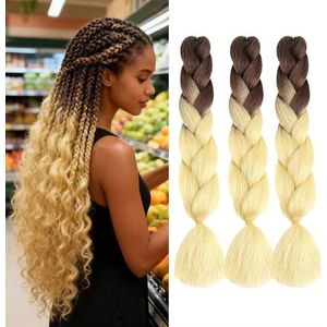 ShowJarlly Kunsthaar, Ombre Jumbo Braid Haarverlängerung 24"", Box Braid zum Einflechten African Hair