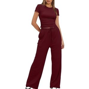 Women's 2 Piece Short Sleeve Tracksuit for Women UK Soft Stretch Loungewear Set Plus Size Wide Leg Trousers High Waist Yoga Outfits Ladies Casual Jogger Set Gym Clearance