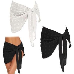 2 Stuks Beach Wrap Sarong, Pareo Strandhanddoek Sarong Bedekking Stranddoek Doeken, Zwart Wit Dames Chiffon Sarong Pareo Bikini Badpak Wikkelrok Strand Wrap voor Vakantie