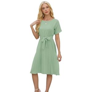 yk8fass Jurk met vetersluiting met ronde hals bi-4840 (S, groen), Groen, S