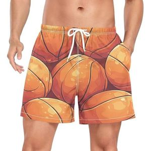 Niigeu Aquarel Art Basketbal Oranje Heren Zwembroek Shorts Sneldrogend met Zakken, Leuke mode, XL