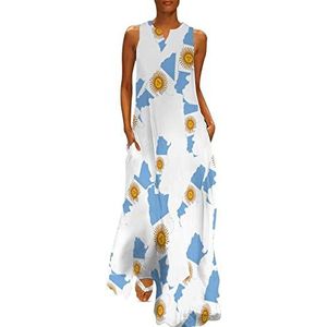 Vlag kaart van Argentinië dames enkellengte jurk slim fit mouwloze maxi-jurken casual zonnejurk XL
