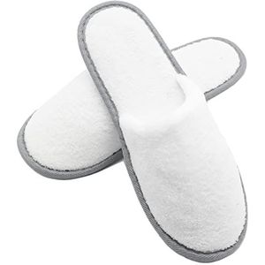 ZOLLNER Wegwerpslippers in wit met grijze rand - badstof slippers voor reizen, spa en thuis - antislip noppenzool - gesloten teen - eenheidsmaat - hotelkwaliteit, 506, wit met grijze rand, L