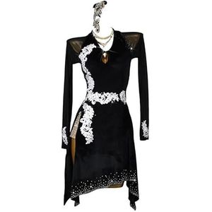 Yhwacyznm Fluwelen Latin Danswedstrijdjurken voor Dames Danskleding voor Rumba Samba Professionele Ballroom Tango Kleding Salsa Dansoutfit met Lange Mouwen,A,L