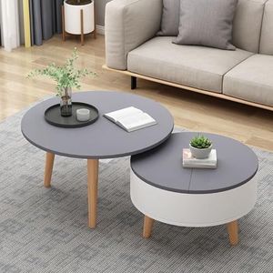 GEIRONV Ronde Nestbare Salontafel, for Woonkamer Slaapkamer Appartement Hoge Zijbank Tafel Interne Opslag Kantoortafel Set Van 2 Nesttafel (Color : Light gray, Size : 60+50cm)