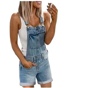 Sawmew Tuinbroek Dames Jumpsuit Jeans Tuinbroek Dames Tuinbroek Jeans Korte Broek Denim Overall Jumpsuit Playsuit Jeans Vintage Loose Fit Broekpak Romper Met Zakken (Color : Light blue, Size : L)