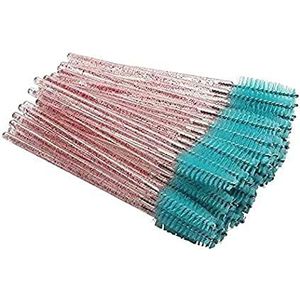 50 stuks wimper mascara toverstokken oogwimper wenkbrauw applicator/ricinusolie applicator cosmetische make-up borstel gereedschap kits (blauw/transparant-glitter)