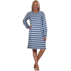 Normann Badstof nachthemd met lange mouwen voor dames in luxe stre, blauw, 36-38