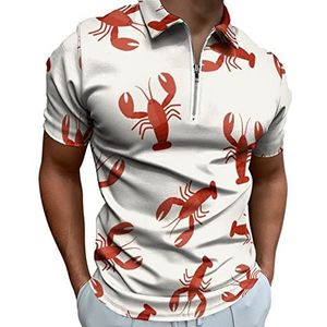 Rode Rivierkreeft Half Zip-up Poloshirts Voor Mannen Slim Fit Korte Mouw T-shirt Sneldrogende Golf Tops Tees 5XL