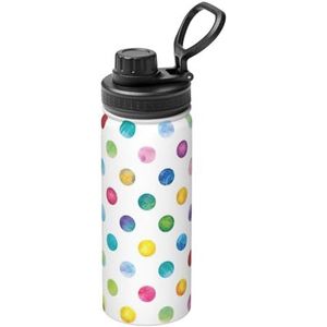 18oz Dubbelwandige Vacuüm Geïsoleerde Roestvrij Staal Blauw Polka Dot Patroon Print Waterfles, Zweet Lekbestendig, Houd Koud 24 uur Warm 12 uur
