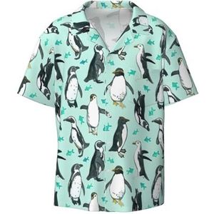 EdWal Leuke Pinguïns Print Heren Korte Mouw Button Down Shirts Casual Losse Fit Zomer Strand Shirts Heren Jurk Shirts, Zwart, XXL