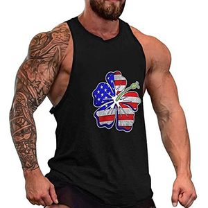 Hibiscus Bloem Amerikaanse Vlag Tank Top voor Mannen Mouwloos T Shirt Spier Vest Workout Yoga Tank 3XL