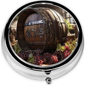 Rode Wijn Vat Pillendoos met Spiegel, 3 Compartimenten Kleine Pillenetui voor Portemonnee Of Pocket Mini Metalen Pillenhouder Reizen Wekelijkse Medicijntablet Vitamine Houder Organizer Reisgeschenken