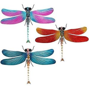 Tuinbeelden 3 stuks Metal Dragonfly Decor Wall Art Sculptures Garden For Patio Porch Hek Achtertuin Outdoor Hangende Woondecoratie Tuinbeelden Outdoor (Color : 3pcs)