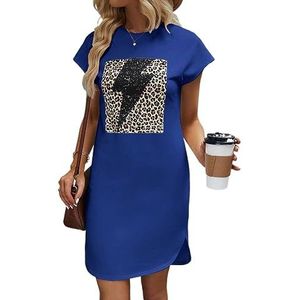 jurken voor dames T-shirtjurk met vleermuismouwen en luipaardprint - Casual jurk van gebreide stof met korte mouwen (Color : Blue, Size : M)