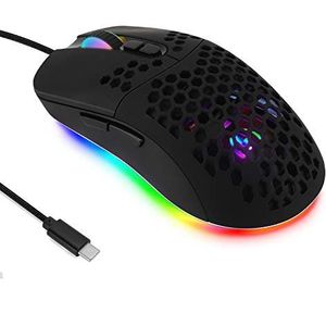 Bedrade USB C Gaming Mice, Lichtgewicht Honingraat Shell,7 Programmeerbare Knoppen,7200DPI,5 RGB Backlit voor Apple MacBook Pro 2017/2016, MacBook, Chromebook, Windows-pc, computer of laptops met Type C-poort