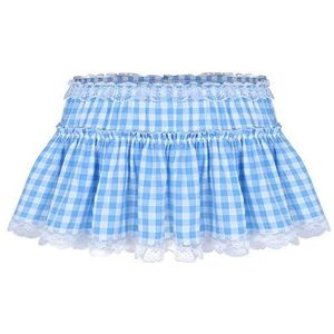 Vrouwen Schoolmeisjes Party Clubwear Sexy Rokken Korte Rok met Kant Zoom Geplooide Gingham A-lijn Skirt-Light_Blue_M