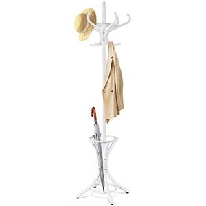 COSTWAY Kapstok, 184 cm met parapluhouder, jasstandaard met 12 kledinghaken, kledingrek van hout, garderobe, staande garderobe voor hal, woonkamer en slaapkamer (wit)