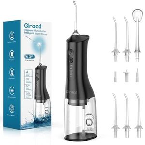 Glracd Draadloze monddouche, zwarte waterflosser met waterval, microblaastechnologie, tussenruimtereiniger met doe-het-zelf instelling van de waterdruk voor mondreiniging en beugel