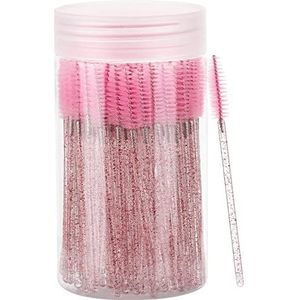 100 stuks wimperborstel, mascara toverstaf make-up applicators kits voor wimperverlengingen, wenkbrauwborstel met container (roze, zwart)