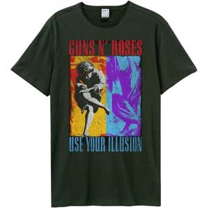 Amplified Unisex Band T-Shirt - Guns N Roses - Spliced Illusion, Donkergrijs, Gesplitste illusie, donkergrijs, rood, blauw, M