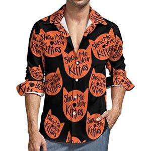 Show_Me_Your_Kitties Overhemd voor heren, button-down shirt met lange mouwen en V-hals, casual, regular fit