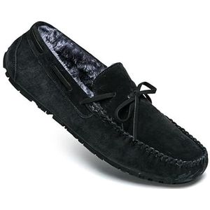 Heren loafers schoen suède nepbont voering bootschoenen antislip comfortabele platte hak prom casual instapper (Color : Black Lined, Size : 37 EU)
