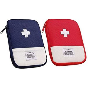 Kanyka Draagbare EHBO-tas, 2-delig, mini-tas, eerste hulp, leeg, medische tas, draagbaar, geschikt voor sport, kamperen, wandelen, outdoor (blauw/rood), blauw, modern, Blauw, Modern