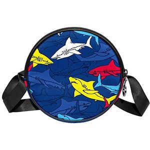 Ronde Crossbody Tas Messenger Bag Purse voor Vrouwen Multi Color Shark, Meerkleurig, 6.7x6.7x2.3 in, Sling Rugzakken