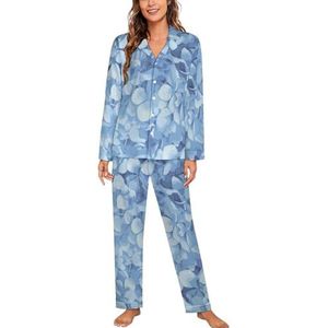 Blauwe Hidrangea Pyjama Sets Met Lange Mouwen Voor Vrouwen Klassieke Nachtkleding Nachtkleding Zachte Pjs Lounge Sets