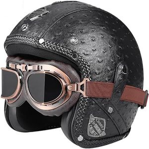 3/4 Half Helm Open Gezicht Motorfiets Half Helm Retro Motorhelm Jet Helm met Bril Retro Cruiser Chopper Scooter Open Gezicht Helm DOT/ECE Goedgekeurd N,M=57-58cm