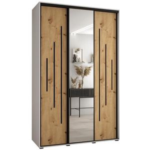 MEBLE KRYSPOL Davos 13 160 Kledingkast met drie schuifdeuren voor slaapkamer - Moderne Kledingkast met spiegel, kledingroede en planken - 235,2x160x45 cm - Wit Artisan Zwart