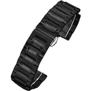 EDVENA Roestvrij Stalen Band 13mm 14mm 16mm 18mm 20mm 22mm 24mm Metalen Horlogeband Link Armband Horlogeband Zwart Zilver Rose Goud (Color : Black, Size : 26mm)
