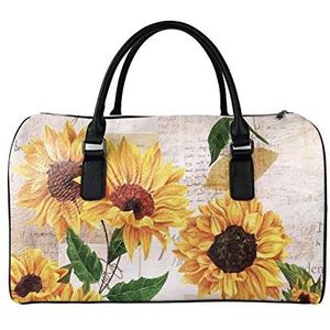 SEANATIVE Grote Capaciteit Reizen Duffle Bag Voor Vrouwen Mens Lederen Weekender Tassen Overnachting Duffle Bag Bagage, Oranje Zonnebloem