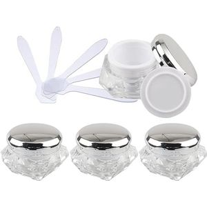 Cosmetica-doosjes, 4 stuks, lege 10 ml transparant acryl diamantvorm cosmetische container gezichtscrème lotion potten pot met roze deksels + x lepel