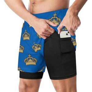 Golden Royal Crowns Grappige Zwembroek met Compressie Liner & Pocket Voor Mannen Board Zwemmen Sport Shorts