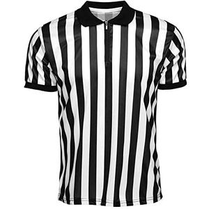Sysdisen Scheidsrechterhemd met kraag, scheidsrechter-kleding voor basketbal, uniform, gestreept, refree-hemd met zwarte en witte strepen, scheidsrechter-T-shirt met kraag
