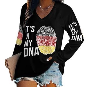 It's In My DNA Duitsland vlag nieuwigheid vrouwen blouse tops V-hals tuniek t-shirt voor legging lange mouw casual trui