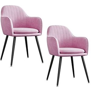 GEIRONV Kitchen Chair Set van 2, 47 × 44 × 83cm for woonkamer slaapkamer appartement make-up stoel fluwelen zwarte metalen benen eetkamerstoel Eetstoelen (Color : Purple)