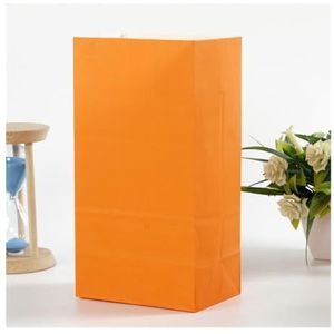 50Pcs 24x13x8Cm Gekleurde Kraftpapier Zakken Verpakking Vierkante Bodem Zakken Bruiloft Snoep Platte Zak Rode Papieren Zak (Maorange)