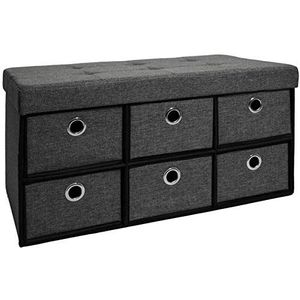 DuneDesign Opvouwbare zitbank 76x38x38cm incl. 6 laden zitkist 80L gestoffeerde bank Ottoman linnen donkergrijs