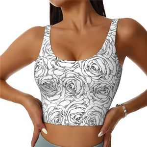 Zwart Wit Rose Print Casual Wear Vrouwen Sport Vest Yoga Vest Workout Vest Voor Vrouwen Lichtgewicht Trendy, Zwart, S