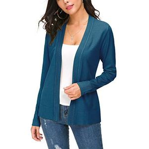Dames Elegante Solide Open Voorkant Lange Mouwen Cardigan Lichtgewicht Gebreide Losse Vesten(S, Indigoblauw)