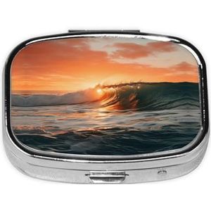 Pillendoos, snap-Shut Deksels Reizen Pillendoos, Draagbare Lange Termijn Opslag Pil Organizer voor het Dragen in Zakken, Portefeuille, Reizen, Werken (Zee Golven bij Zonsopgang)