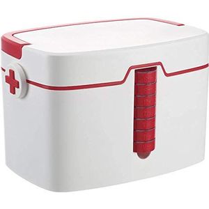 Medicijn opbergdoos EHBO-doos for thuis, medicijndoos, opbergdoos, plastic container, noodpakket met handvat, draagbare medicijnkist meerdere lagen en capaciteit, 34 x 24 23 cm, blauw(Red)